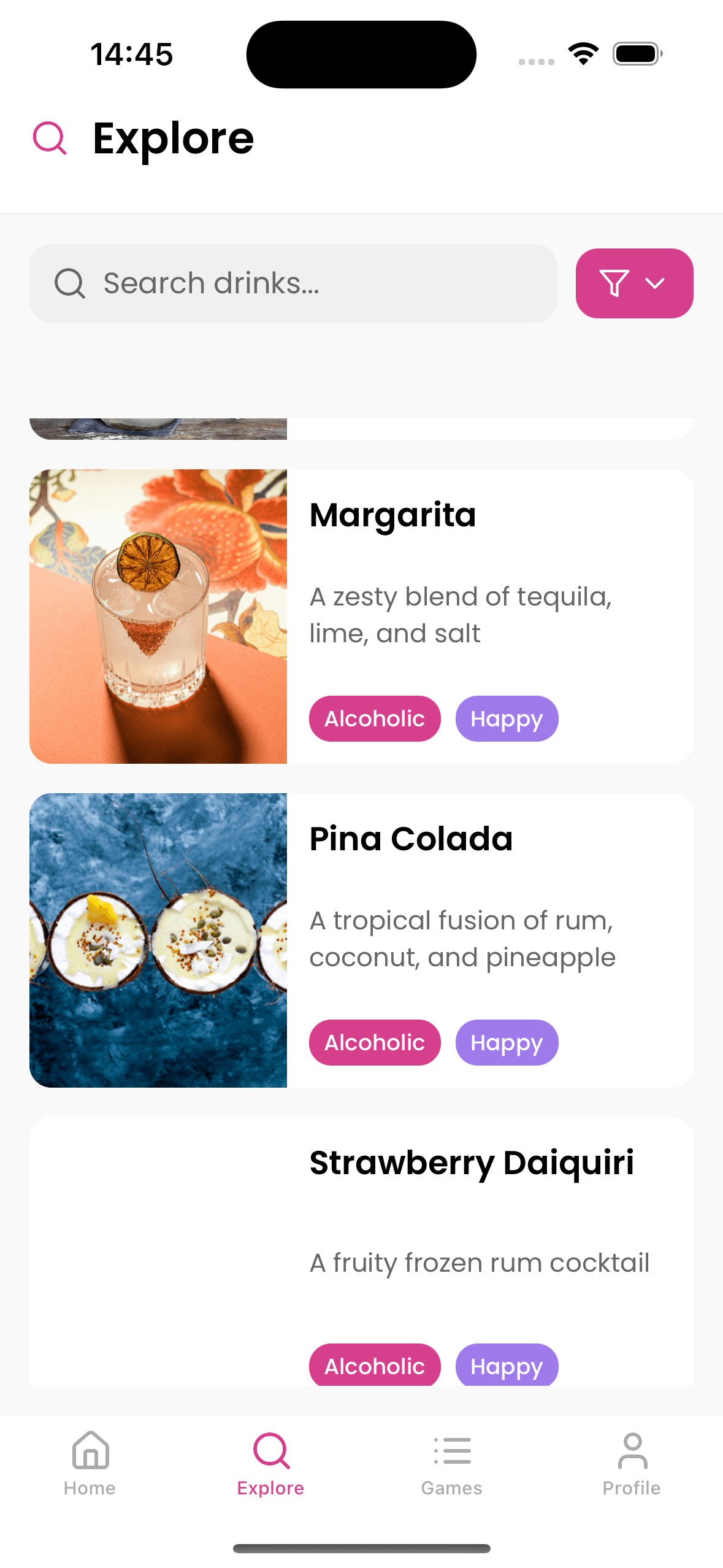 Mood to Drink app recipe screen